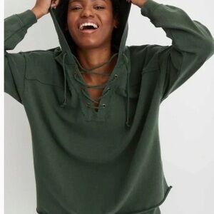 Aerie Forest Green Oversized Lace-Up Sweatshirt